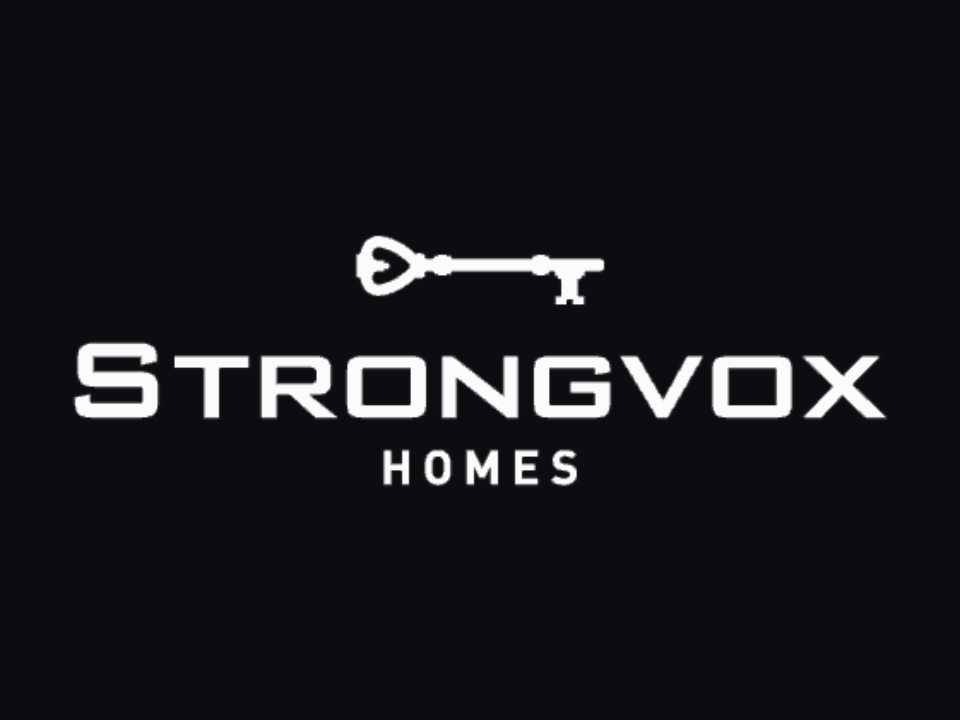 Strongvox logo white on black